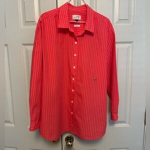 Universal Thread Red Pinstripe Button Down Shirt with rose embroidery size M